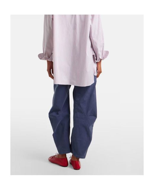Nili Lotan Blue Shon Cotton Barrel-Leg Pants