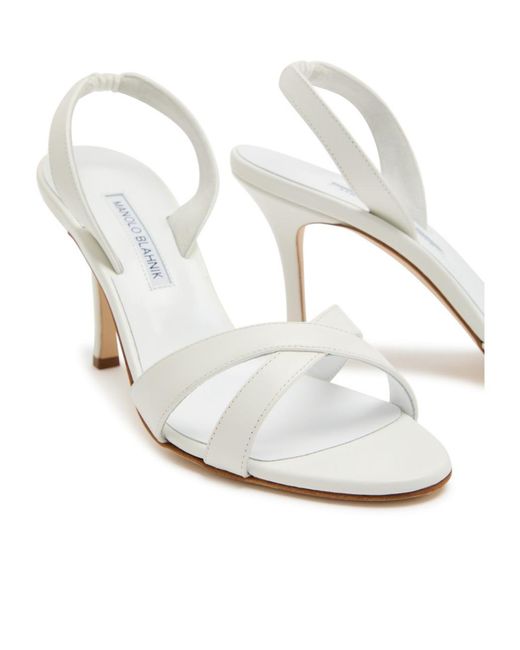 Manolo Blahnik White Leather Slingback Sandals