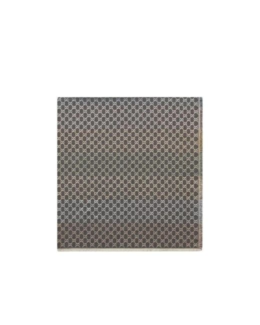 Gucci Gray Logo Jacquard Fringed Hem Scarf