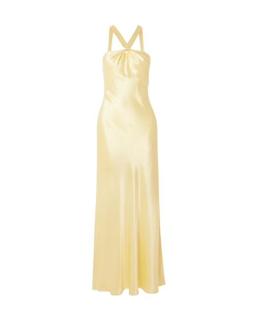 Rixo Metallic Losanna Satin Halterneck Maxi Dress