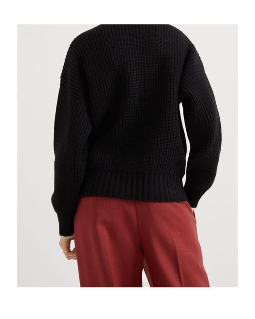 Brunello Cucinelli Red Striped Ribbed Knit Cashmere Sweater