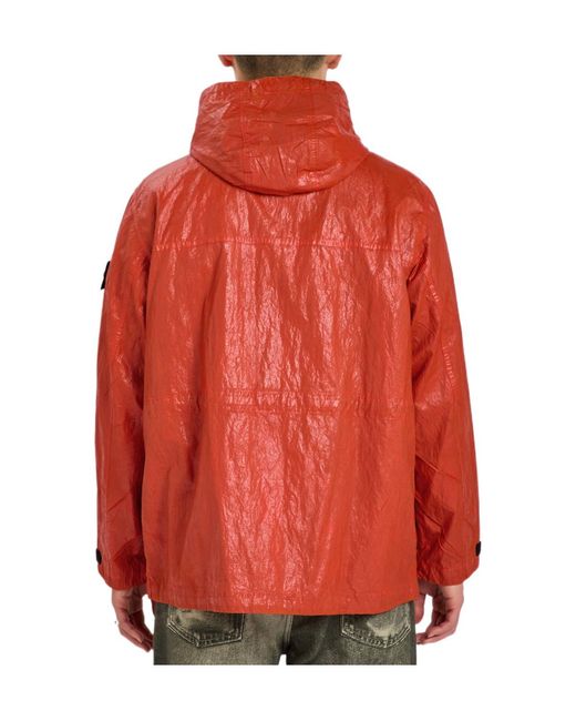Stone Island Orange Slick Hooded Nylon-Tela Jacket for men