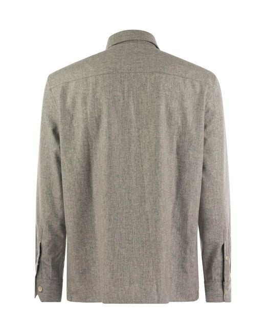 Brunello Cucinelli Gray Flap Pocket Long-Sleeved Shirt for men