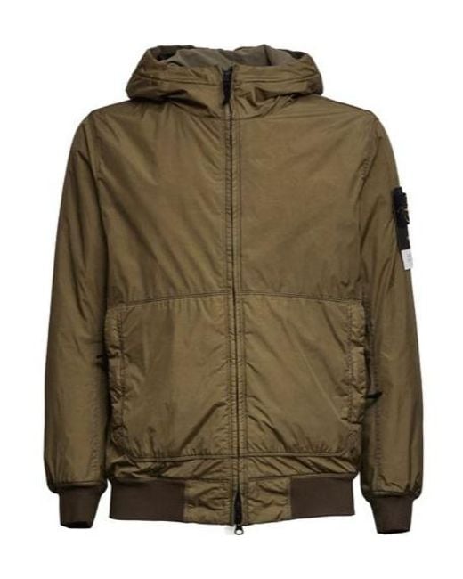 Stone Island Green Hooded Zip-Up Padded Jacket for men