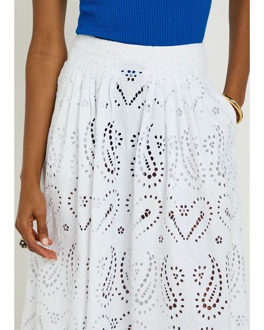 Etro White Pleated Embroidered Cotton-Blend Midi Skirt