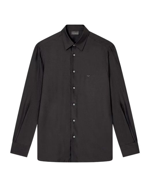 Emporio Armani Black Long-Sleeved Button-Up Shirt for men