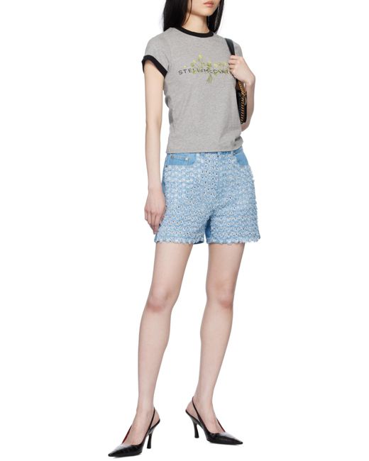 Stella McCartney Blue Mid-Rise Denim Bouclé Shorts