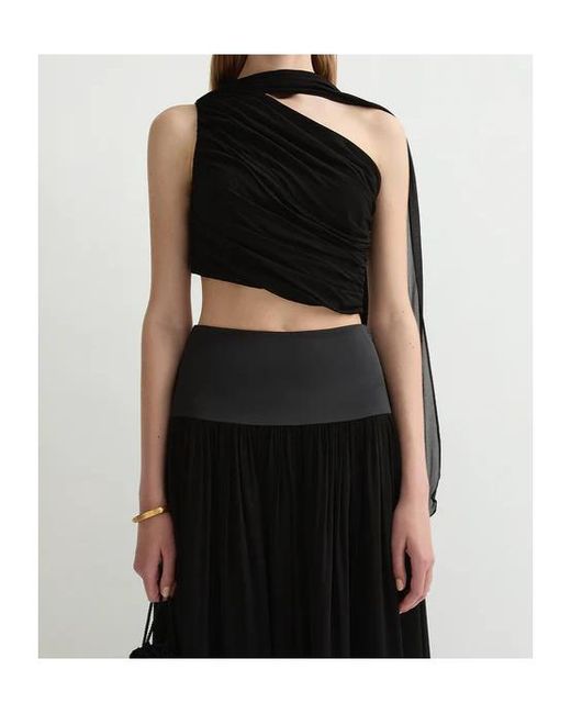 Posse Black Solene Draped One-Shoulder Top