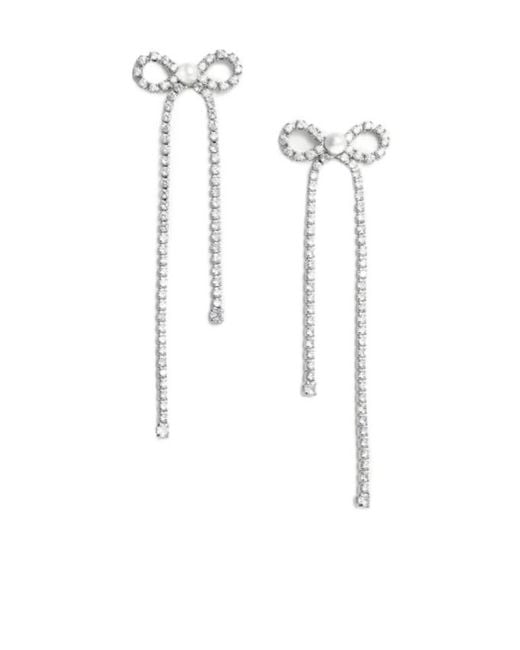 Self-Portrait White Embellished Droplet Bow Earrings