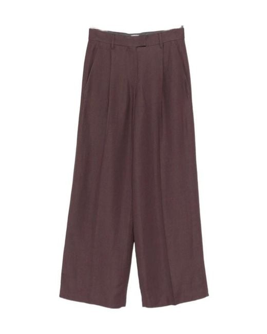 Brunello Cucinelli Purple Pleated Straight-Leg Trousers