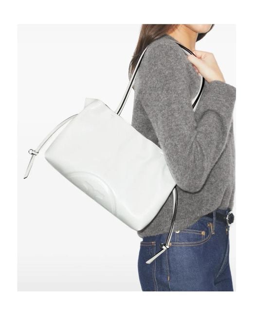 Tory Burch White Small Ella Natuura Drawstring Tote Bag