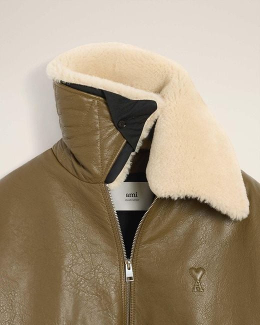 AMI Green Ami Logo Patch Zip-Up Jacket for men