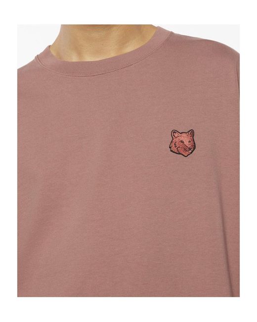 Maison Kitsuné Pink Maison Kitsuné Bold Fox Head Patch Crewneck T-Shirt for men