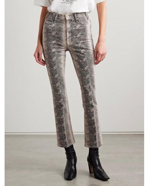 Mother Gray Hustler Snakeskin Flared Jeans