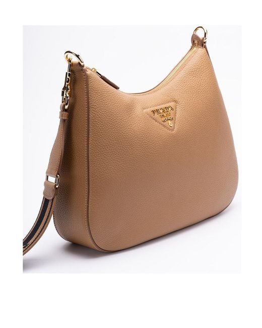 Prada Natural Logo Plaque Zipped Shoulder Bag