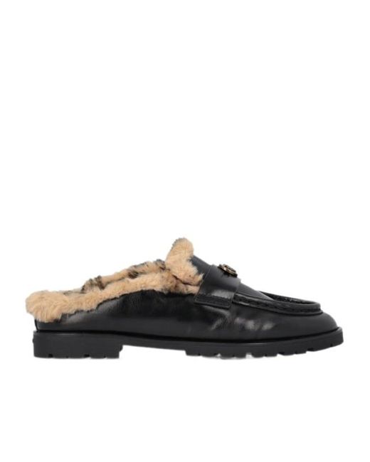 Pinko Brown Shearling-Lined Leather Mules