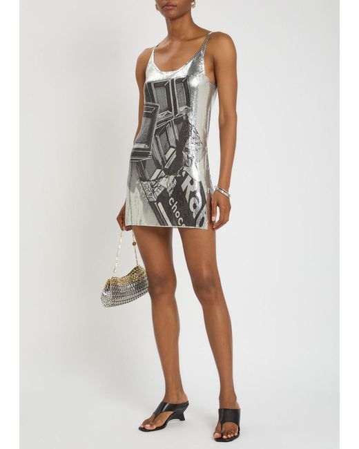 Rabanne Gray Printed Chainmail Mini Dress