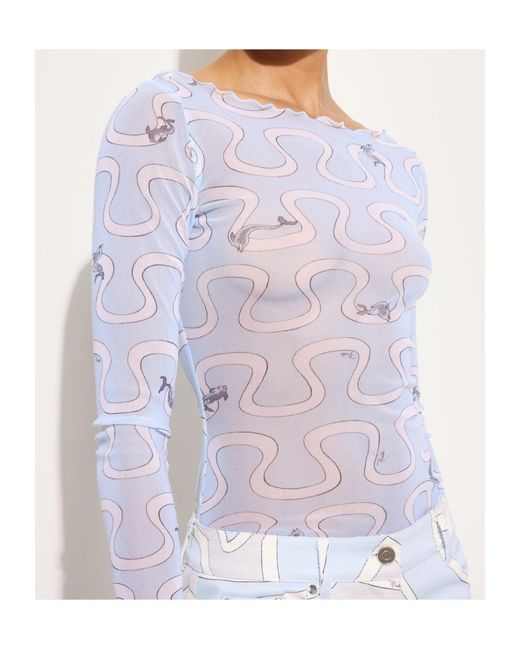 Emilio Pucci Blue Onda Print Tulle Top