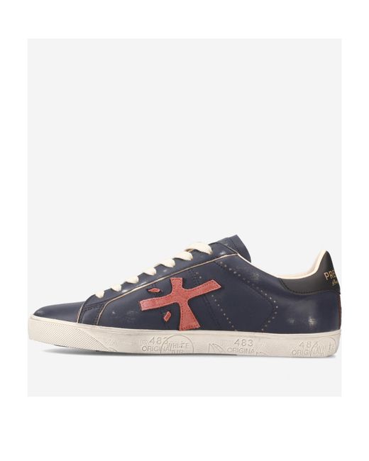 Premiata Blue Lace-Up Low-Cut Casual Shoes for men