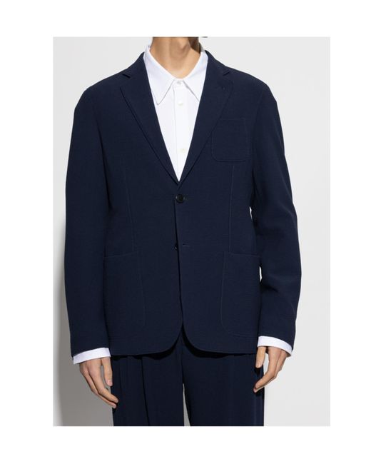 Giorgio Armani Blue Single-Breasted Knitted Jacket for men