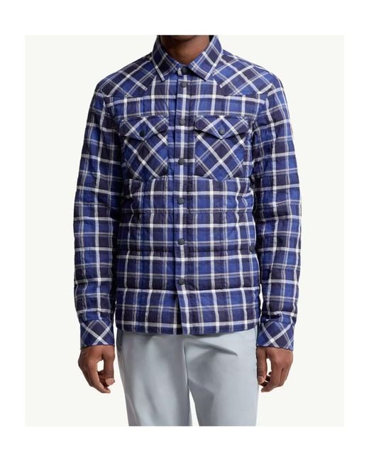Moncler Blue Grenoble Quilted Plaid Overshirt for men