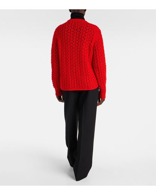 Jil Sander Red Open-Knit Wool Cardigan