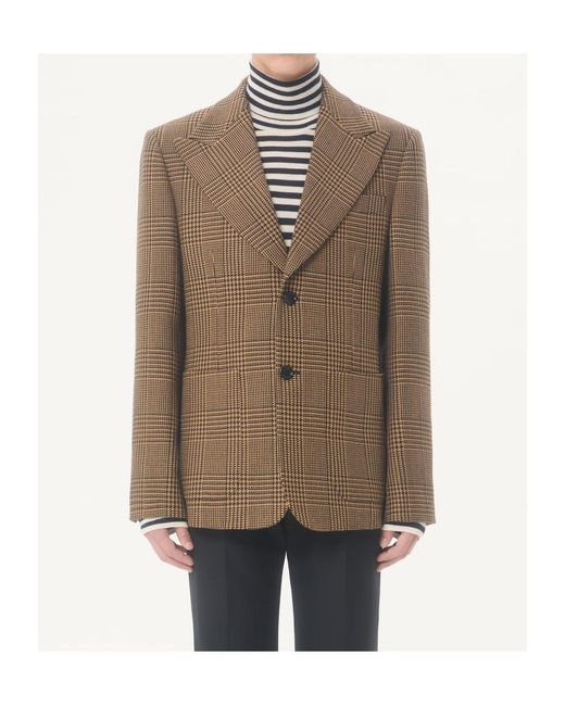 Valentino Brown Single-Breasted Wool Jacket With Glen Plaid Pattern for men