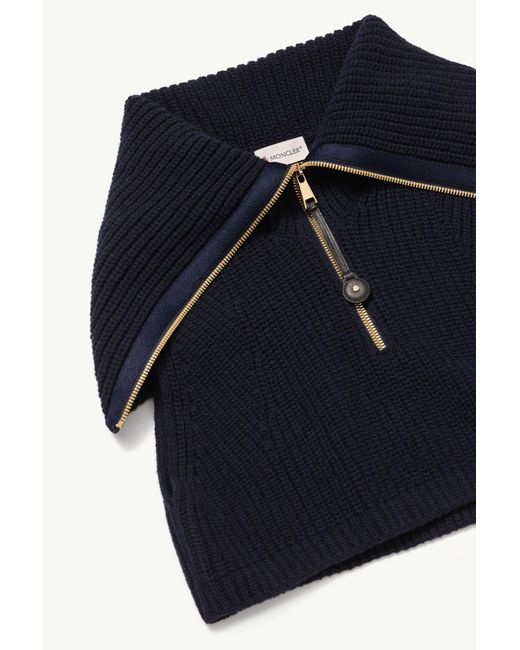 Moncler Blue Wool Cashmere Zip-Up Cape