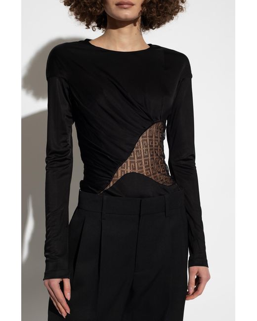 Givenchy Black Lace Insert Long-Sleeve Top
