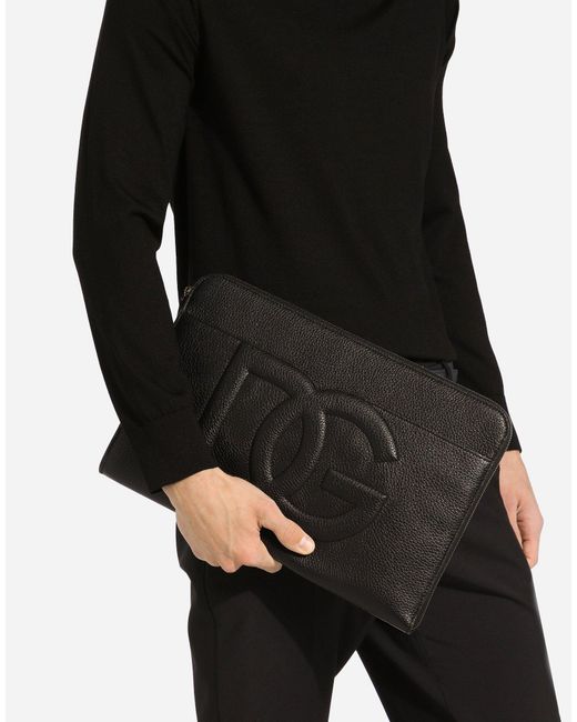Dolce & Gabbana Black Large Loog Embossed Zipped Pouch for men