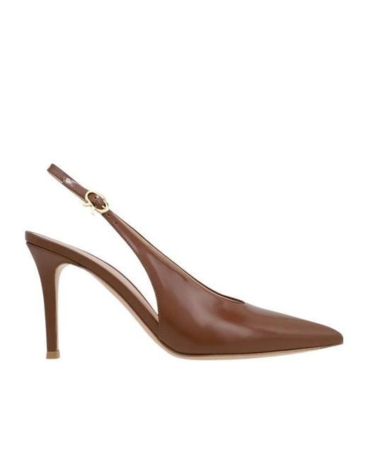Gianvito Rossi Brown Robbie Pointed Toe Slingback Pumps