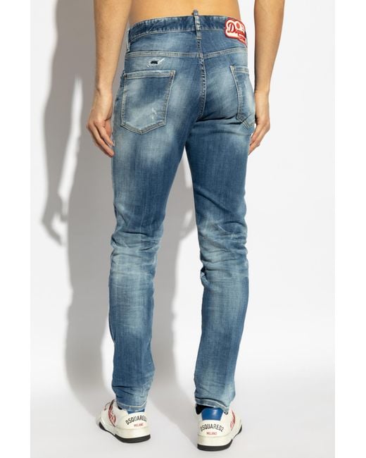 DSquared² Blue Distressed Straight-Leg Jeans for men