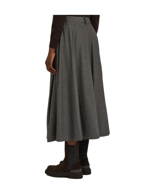 Brunello Cucinelli Gray Tailored Pleated Wool-Blend Midi Skirt