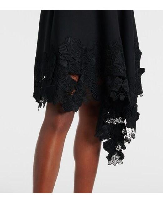 Oscar de la Renta Black Asymmetric Wool-Blend Midi Dress