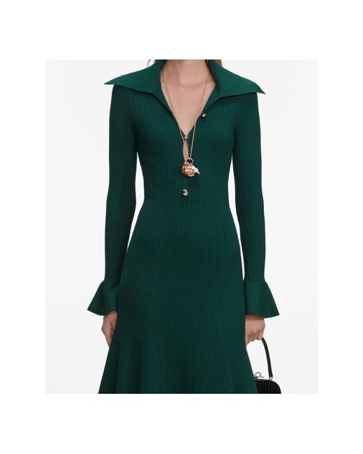 Self-Portrait Green Keyhole Knit Midi Dress