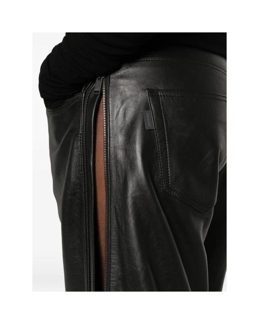 Haikure Gray Belt-Loops Leather Trousers