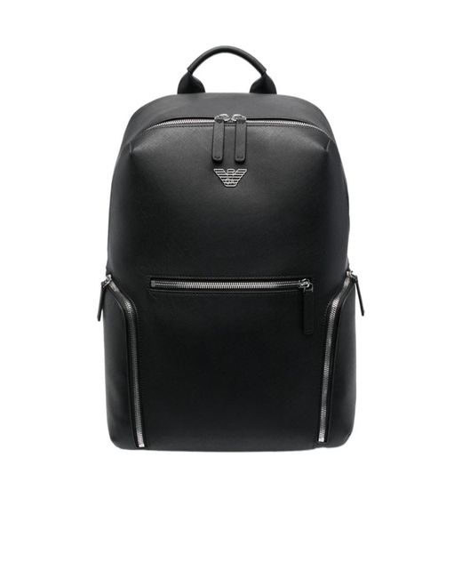 Emporio Armani Black Logo Plaque Zipped Backpack for men