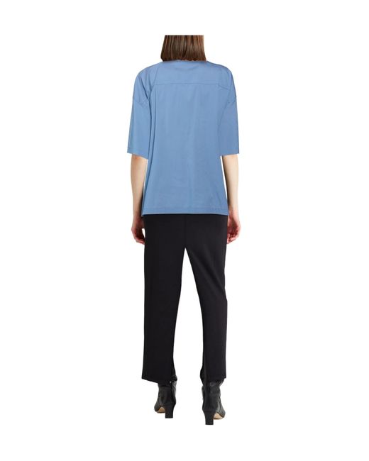 Brunello Cucinelli Blue Solid Color Short-Sleeve Shirt