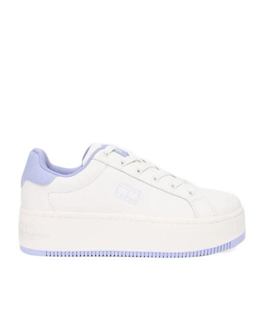 Tommy Hilfiger White Essential Logo Platform Trainers With Leather