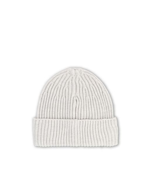 Stone Island White Turn-Up Knit Hat for men