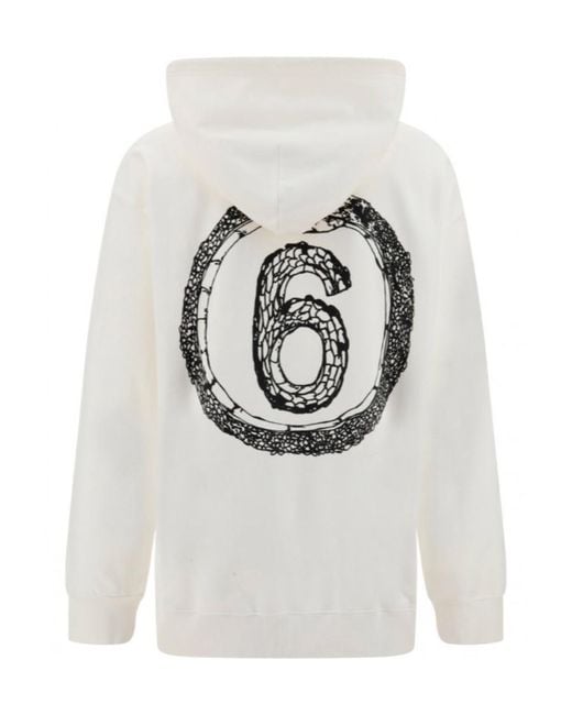 MM6 by Maison Margiela White Graphic Printed Drawstring Hoodie for men