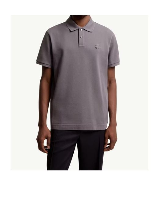 Moncler Gray Logo Patch Short-Sleeved Polo Shirt for men