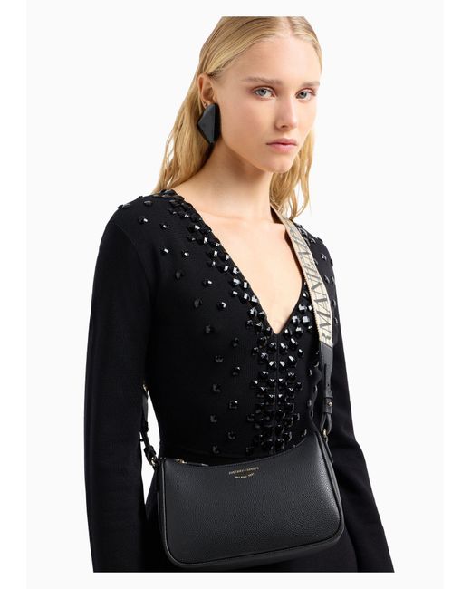 Emporio Armani Black Logo Printed Zipped Crossbody Bag