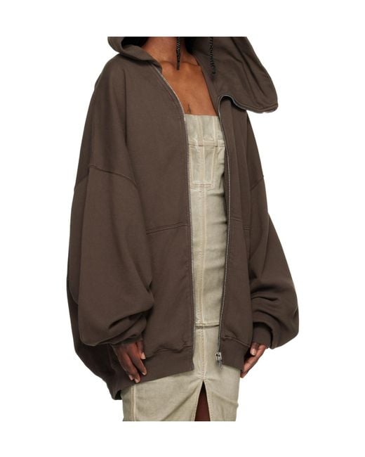 Rick Owens Brown Long-Sleeved Hoodie