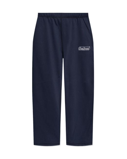 KENZO Blue Logo Embroidered Straight-Leg Sweatpants for men