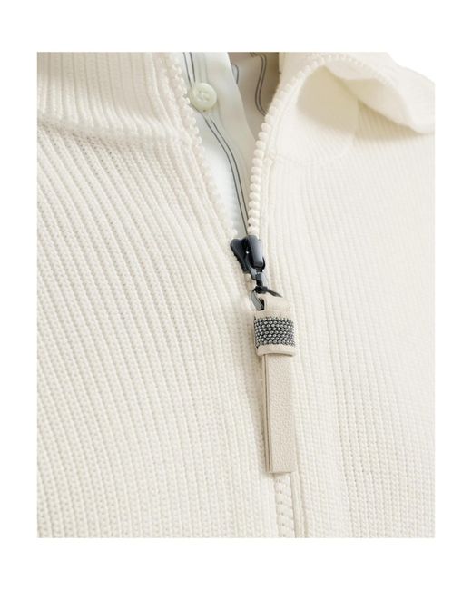Brunello Cucinelli White Cotton Half-Zip Sweater
