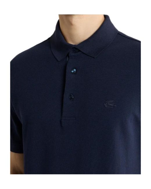 Etro Blue Logo-Embroidered Short-Sleeved Polo Shirt for men