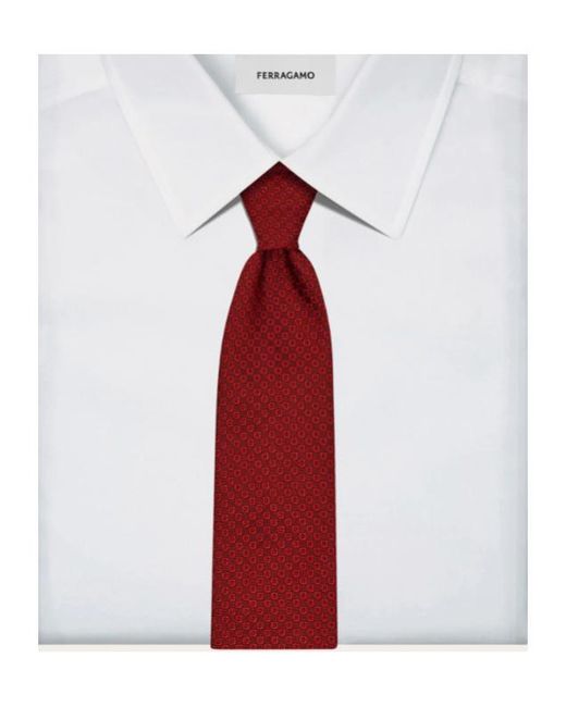 Ferragamo Red Micro Gancini Print Silk Jacquard Tie for men
