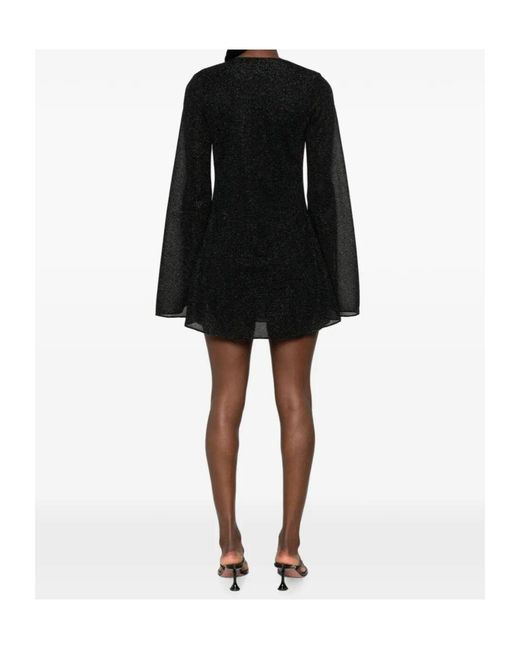Oseree Black Oséree Lurex Plunge Mini Dress