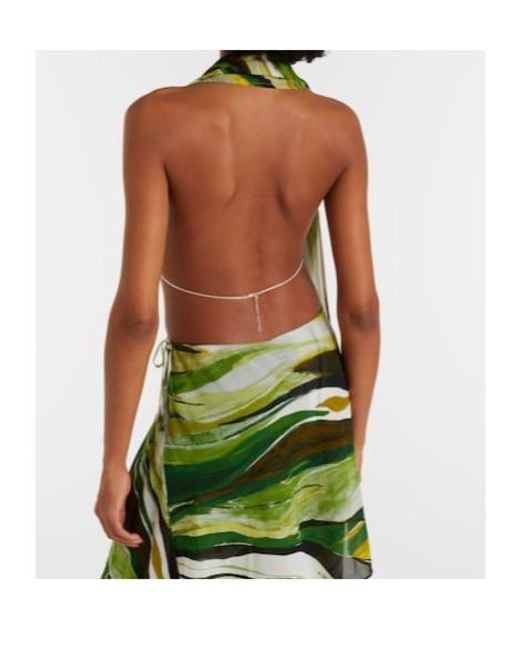 Christopher Esber Green Printed Silk Scarf Bra Top